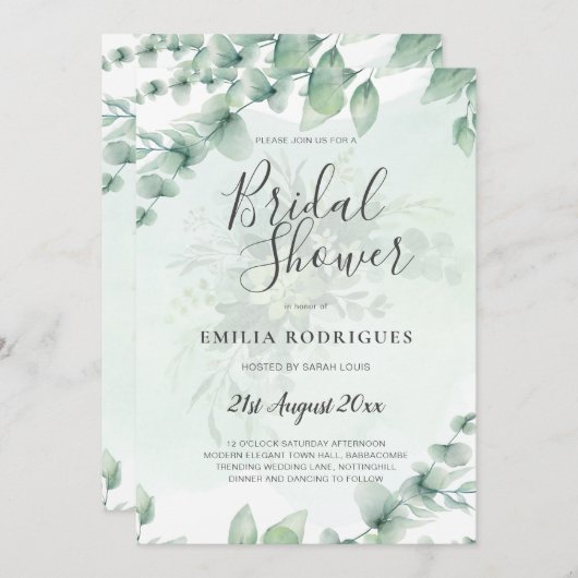 Eucalyptus VRIJGEZELLENFEEST Greenery Gold QR Code Kaart (Voorkant / Achterkant)