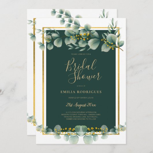 Eucalyptus VRIJGEZELLENFEEST Greenery Gold QR Code Kaart (Voorkant / Achterkant)