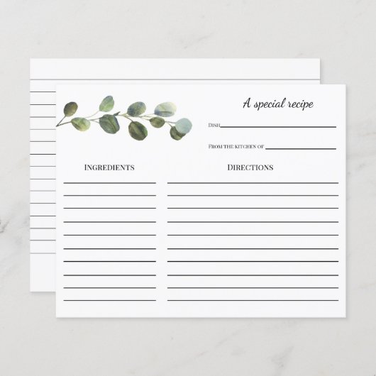 Eucalyptus Vrijgezellenfeest Recipcard (Voorkant / Achterkant)