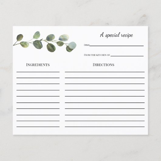 Eucalyptus Vrijgezellenfeest Recipcard (Voorkant)