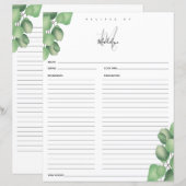 Eucalyptus Vrijgezellenfeest Recipcard (Voorkant / Achterkant)