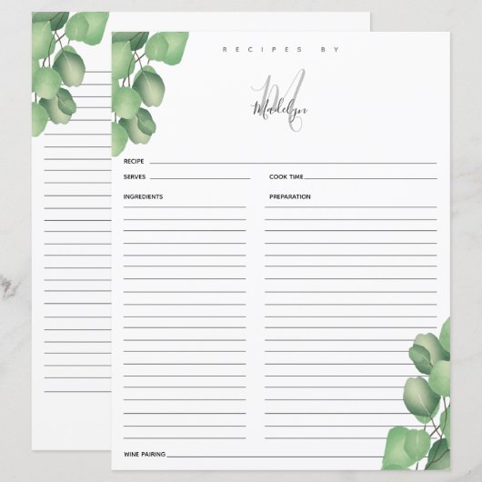Eucalyptus Vrijgezellenfeest Recipcard (Voorkant / Achterkant)