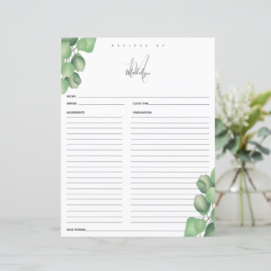 Eucalyptus Vrijgezellenfeest Recipcard (Staand voorkant)