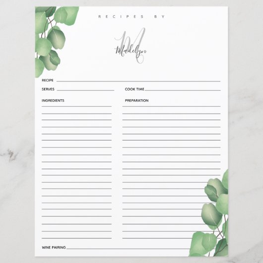 Eucalyptus Vrijgezellenfeest Recipcard (Voorkant)