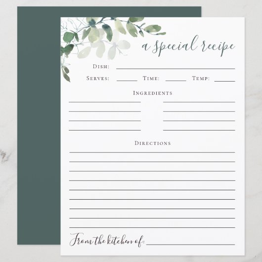 Eucalyptus Vrijgezellenfeest Recipcard (Voorkant / Achterkant)