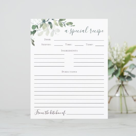 Eucalyptus Vrijgezellenfeest Recipcard (Staand voorkant)