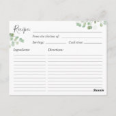 Eucalyptus Vrijgezellenfeest Recipe Card Greenery  Briefkaart (Achterkant)