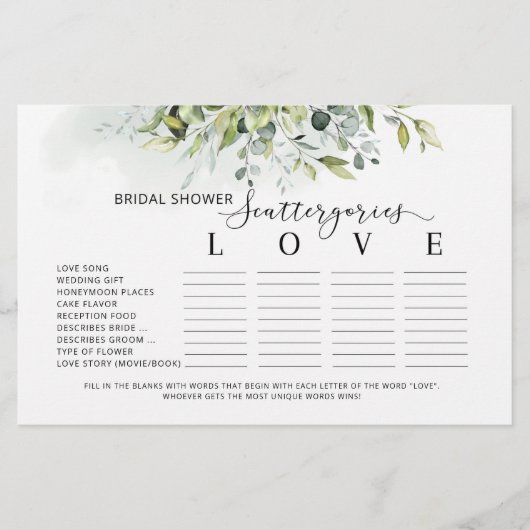 Eucalyptus vrijgezellenfeest scattergories (Voorkant)