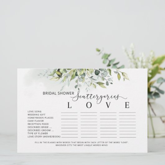 Eucalyptus vrijgezellenfeest scattergories (Staand voorkant)