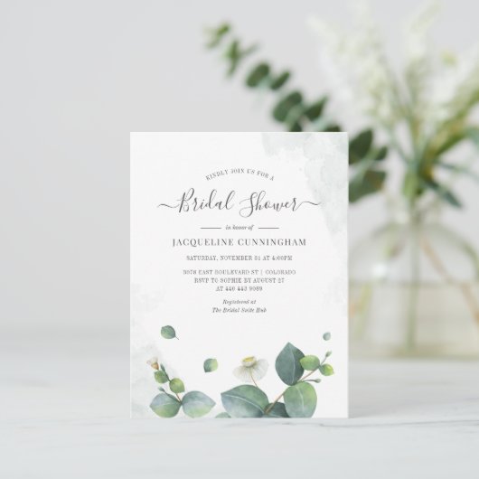 Eucalyptus Vrijgezellenfeest Script Succulent Gree Uitnodiging Briefkaart (Staand voorkant)