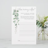 Eucalyptus-Vrijgezellenfeest spel waarvan het gehe Briefpapier (Staand voorkant)