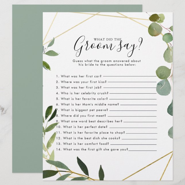 Eucalyptus Vrijgezellenfeest Wat heeft de Groom ge (Voorkant / Achterkant)