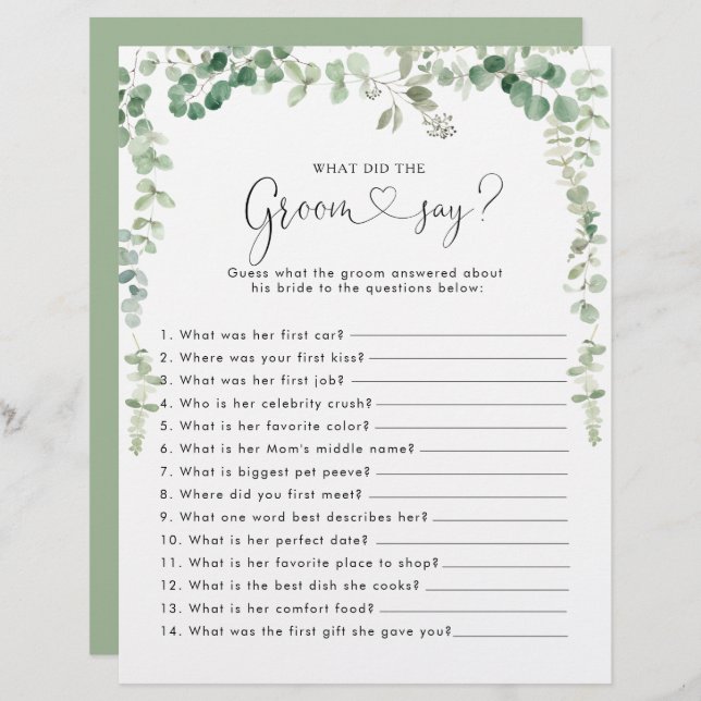 Eucalyptus Vrijgezellenfeest Wat heeft de Groom ge (Voorkant / Achterkant)