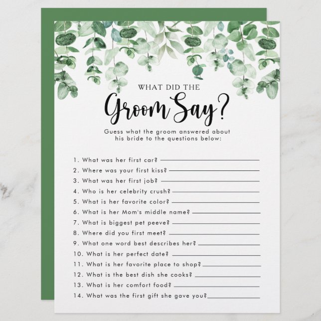 Eucalyptus Vrijgezellenfeest Wat heeft de Groom ge (Voorkant / Achterkant)