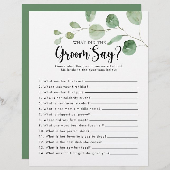 Eucalyptus Vrijgezellenfeest Wat heeft de Groom ge (Voorkant / Achterkant)