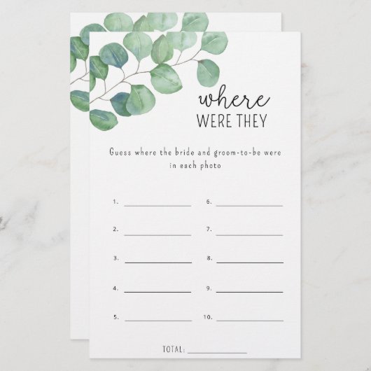 Eucalyptus - Waar waren ze vrijgezellenfeest spel (Voorkant / Achterkant)