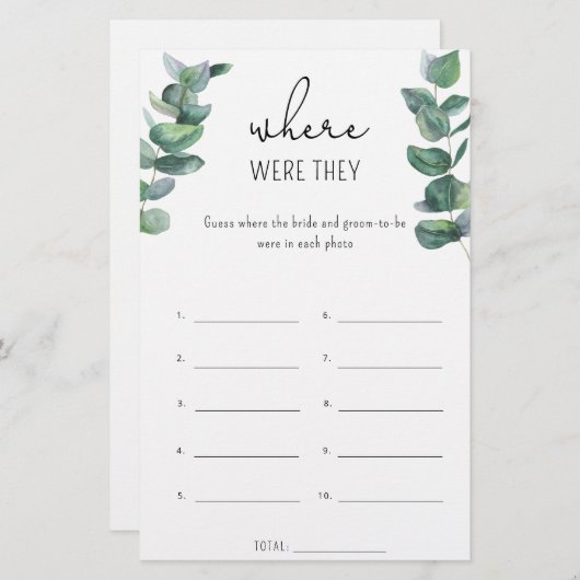 Eucalyptus - Waar waren ze vrijgezellenfeest spel (Voorkant / Achterkant)