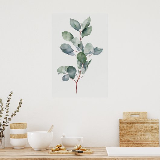 Eucalyptus Wall Art Green Minimal Simple Poster (Keuken)