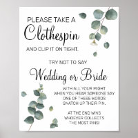 Eucalyptus wasknijper bruiloftsshower spelbord