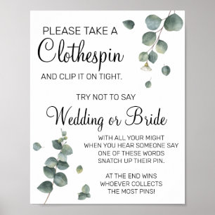 Eucalyptus wasknijper bruiloftsshower spelbord poster