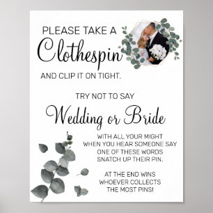 Eucalyptus wasknijper bruiloftsshower spelbord poster