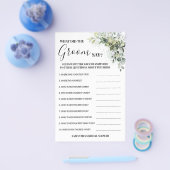 Eucalyptus Wat heeft Groom say Shower Game Card Flyer (Enkel)