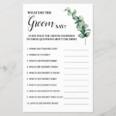 Eucalyptus Wat heeft Groom say Shower Game Card Flyer (Voorkant)