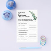 Eucalyptus Wat heeft Groom say Shower Game Card Flyer (Enkel)