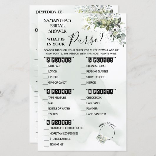 Eucalyptus Wat is er in uw Purse douche-tweingua? (Voorkant / Achterkant)