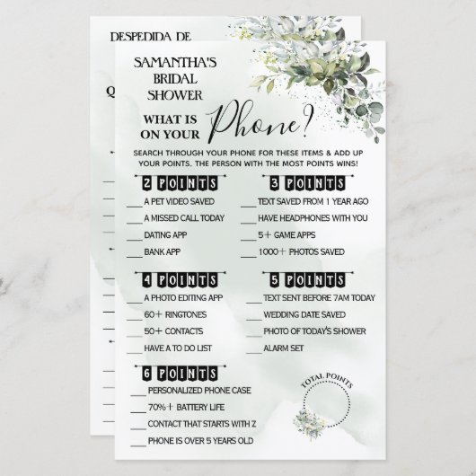 Eucalyptus Wat is er op je tweetalige telefoonspel (Voorkant / Achterkant)