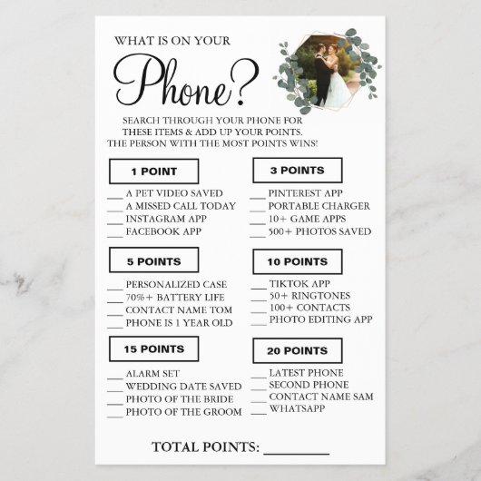 Eucalyptus Wat staat er op je telefoon Shower spel Flyer (Voorkant)