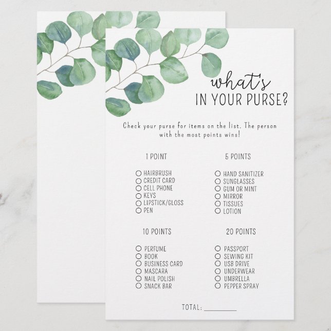 Eucalyptus - Wat zit er in je tas spel (Voorkant / Achterkant)