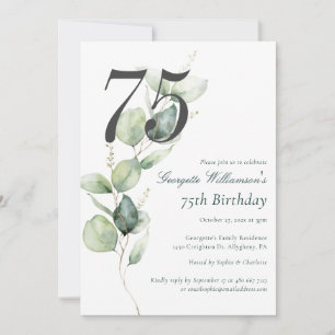 Eucalyptus Watercolor 75e Verjaardag Script Kaart