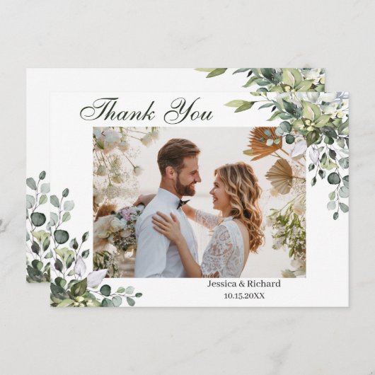 Eucalyptus Watercolor Bedankkaart FOTO kaart (Voorkant / Achterkant)