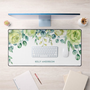 Eucalyptus watercolor bloemenrand met rozen bureaumat