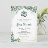 Eucalyptus Watercolor Boog Ramadan Iftar Diner Kaart (Staand voorkant)