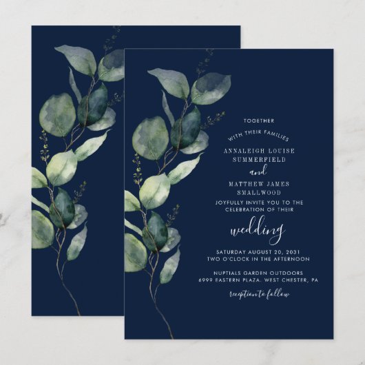 Eucalyptus Watercolor Botanical Wedding Kaart (Voorkant / Achterkant)