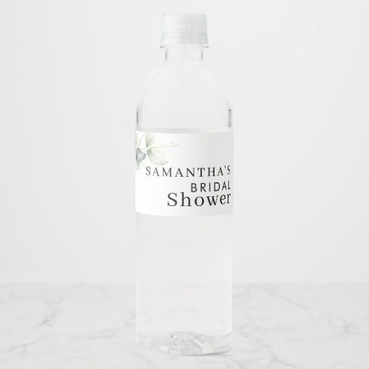 Eucalyptus Watercolor Bruidsuitnodiging Waterfles Etiket (Voorkant)