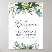 Eucalyptus Watercolor Bruiloft Feest Welkomstbord Poster (Voorkant)