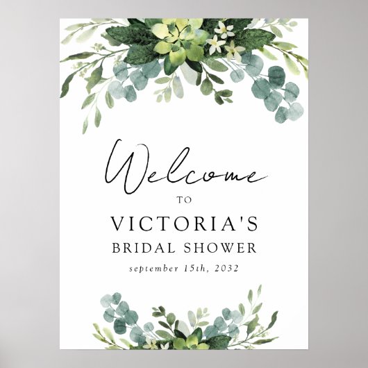 Eucalyptus Watercolor Bruiloft Feest Welkomstbord Poster (Voorkant)