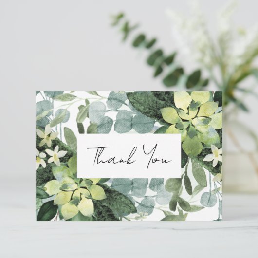 Eucalyptus Watercolor Chic Bruiloftsfeestje Bedankkaart (Staand voorkant)