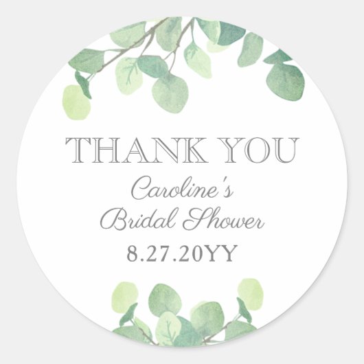 Eucalyptus Watercolor Groene Bruidsdouche Ronde Sticker (Voorkant)