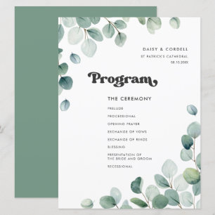 Eucalyptus watercolor groene bruiloft programmakaart