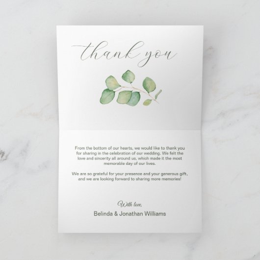 Eucalyptus Watercolor Minimalistische Dankkaart Bedankkaart (Binnen)