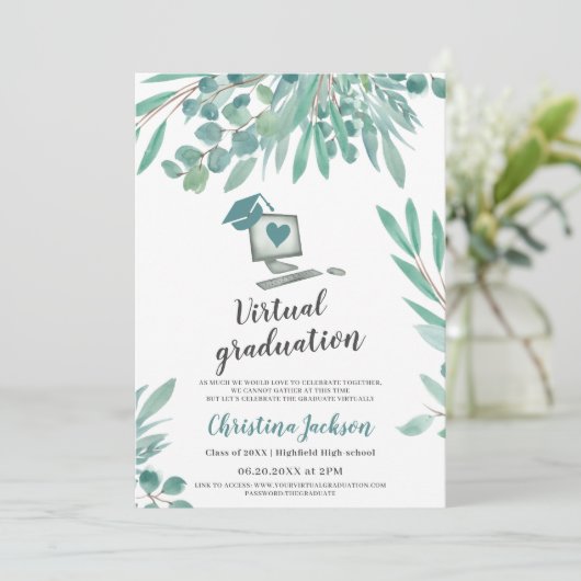 Eucalyptus watercolor muts foto virtuele afstudere kaart (Staand voorkant)