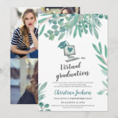 Eucalyptus watercolor muts foto virtuele afstudere kaart (Voorkant / Achterkant)