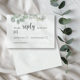 Eucalyptus Watercolor saliegroen RSVP Huwelijk Kaartje