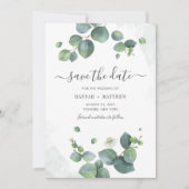 Eucalyptus Watercolor Script Groenery Botanisch Save The Date (Voorkant)