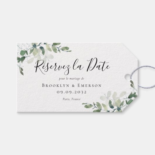 Eucalyptus Watercolor Trouwen Save The Date Cadeaulabel (Voorkant (Horizontaal))