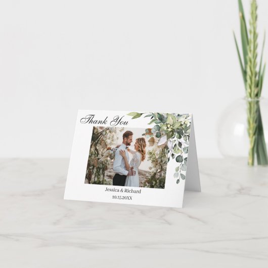 Eucalyptus Watercolor Vouw PHOTO Bedankkaart (Voorkant)